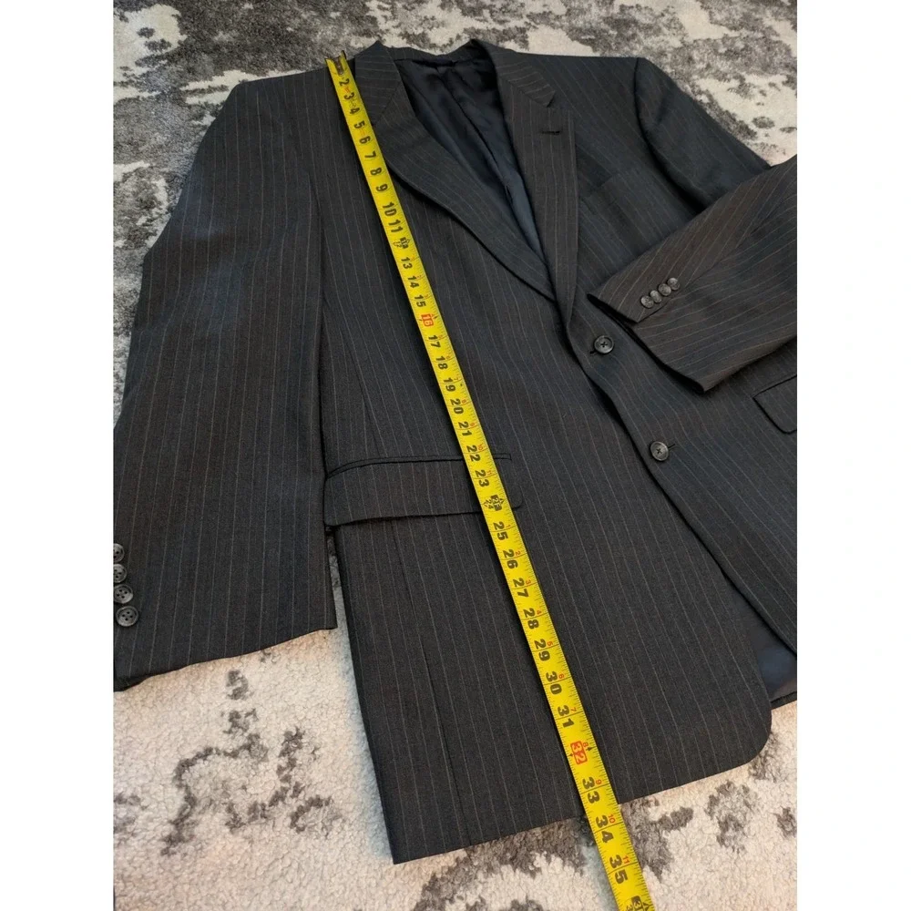 Burberry‎ London Mens Wool Blazer 48L Dark Gray Stripe Two-Button Suit Jacket
